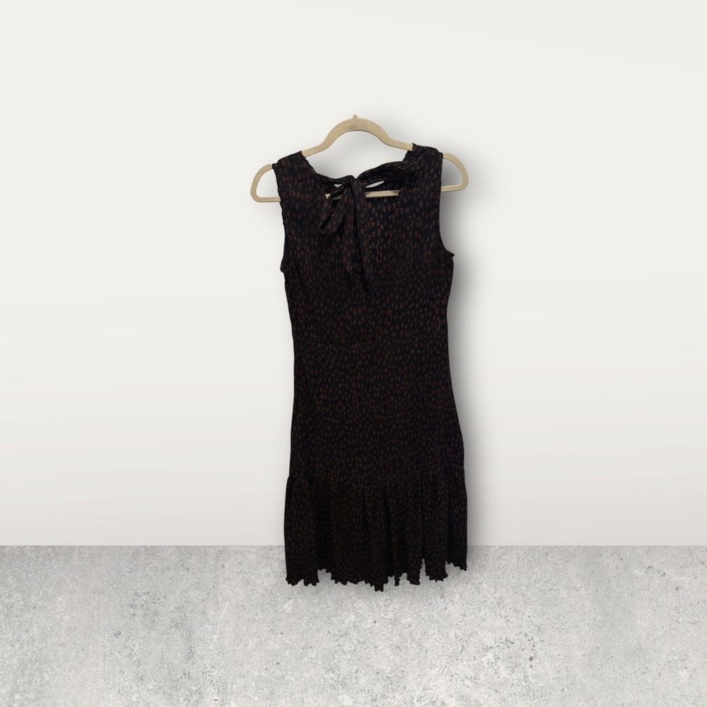 Melloday Brown Black Sleeveless Pleated Dress Tie Back Women's‎ Size S